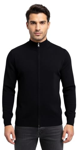 kraftd Mens Sweatshirt Zip Full Zip Funnel Neck Knitted Cardigan Long Sleeve Casual Lightweight Knitwear Sweater Sweatshirts with Ribbed Cuffs (Black, S)