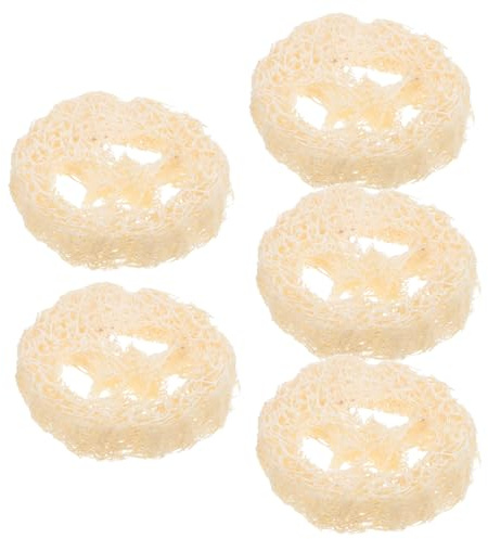 ULTECHNOVO Esponja Natural de Lufa 5 Piezas (6-7 Cm) Bandeja Porta Jabón para Baño y Ducha, Estropajo Vegetal Función Drenaje Que Mantiene Jabón Seco y Prolonga Uso