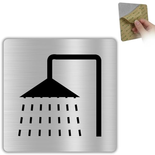 LEIASA | Panneau Douche - 10x10 cm - Aluminium - Cabine et Salle de Bain | Plaque Douches Communes, Autocollant Eau Chaude, Pancarte Sol Glissant, Sticker Robinet Mitigeur, Écriteau Baignoire