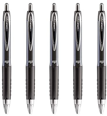 Uni-ball Signo Gel 207 Tintenroller mit Druckmechanik in Blisterpackung 5 Stück schwarz