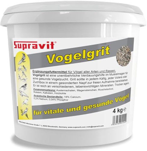 Supravit Vogelgrit 4kg – Grit für Vögel & Geflügel – Mineralgrit mit Calcium für Wellensittiche, Papageien, Nymphensittiche, Tauben & Hühner – Verdauungshilfe & Ergänzungsfutter