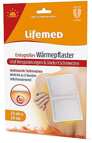Lifemed - Lot de 2 pansements chauffants extra larges 19 cm x 13 cm - Blanc - Soulage les tensions et soulage les douleurs