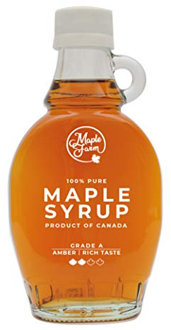 MapleFarm - Sirop d'érable canadien pur Grade A, Ambré, goût riche - Bouteille de 189 ml (250 g) - Pure maple syrup - Jus d'érable