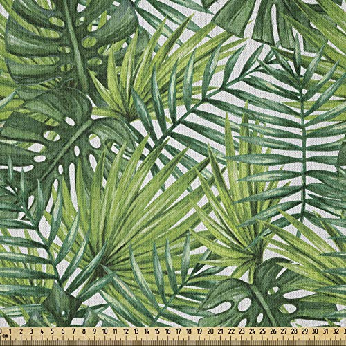 ABAKUHAUS Blatt Stoff als Meterware, Baum-Blätter Aquarell, Microfaser Multi Zweck Dekostoff für Kunsthandwerke, 3M (230x300cm),Hellgrün Dunkelgrün