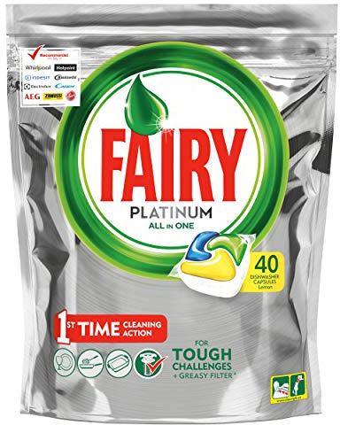Fairy Platinum - Spülmaschinentabs All-In-One 40 Kapseln Zitrone Lemon Geschirrspültabs, Geschirrspülmittel Tabs in Sparpack