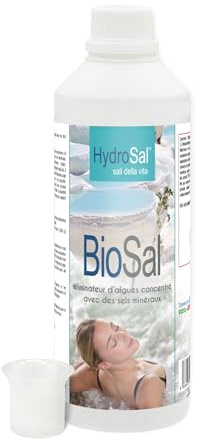 Hydrosal BioSal Elimina Alghe Concentrato con Sali Minerali + Dosatore- 1LT | con Sali di Magnesio, Potassio e Iodio, Per Piscina e Spa Idromassaggio di Tutte le Marche
