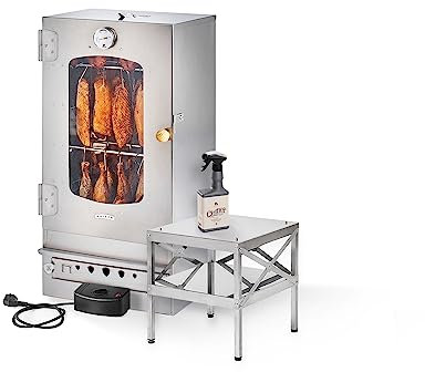 KAISER COMPANY Set '50' Hochwertiger Elektrischer Räucherofen/Räucherschrank aus Edelstahl mit Kalt - und Heißrauchgenerator, Unterbau und Reiniger für Raucherofen I mit elektrischer Spirale/2000 W