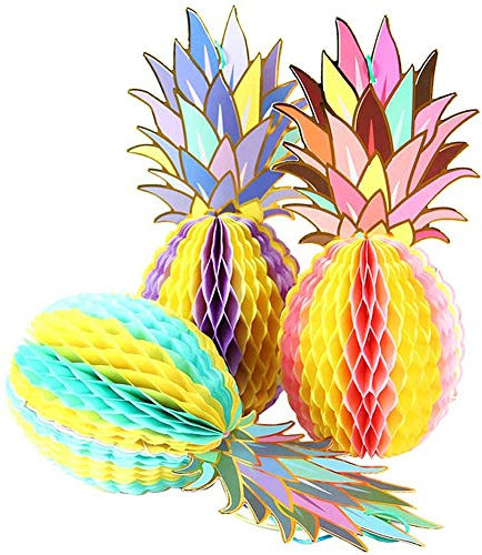 ANCLLO 3 piezas de papel multicolor piña panal colgante decoración para fiestas tropicales hawaianas Luau suministros favores boda decoración del hogar