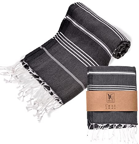 YENGAS Hamamtuch XXL, 95x175 cm, Oeko-TEX Zertifiziert, 100% Baumwolle, Großes Peshtemal Tuch, Badetuch für Spa, Sport, Reisen, Leicht & Platzsparend, Saunatuch, Strandtuch, Schwarz