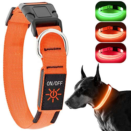 KOSKILL Leuchthalsband Hund Wiederaufladbare USB LED Hundehalsband Wasserdichtes Leuchtendes Hunde Halsband Einstellbare Super Helle für Kleine Mittlere Große Hunde (Orange, L)