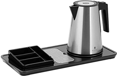 Royal Catering RC-HKS04 Plateau de courtoisie hôtel haut de gamme avec bouilloire électrique Avec compartiments pour café et thé 1,2 l 1 400 W Acier inoxydable Argent