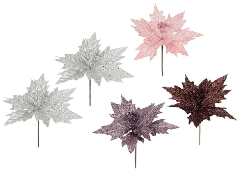 Flair Flower Pick Weihnachtsstern mit Glitter Samt künstlich Mini Kunstblume Weihnachtsblume Zubehör für Adventskranz Floristik Blumensträuße, Silber,Gold,Rosa,Altrosa,Dunkelrot, 21x20x20cm, 021178VAR