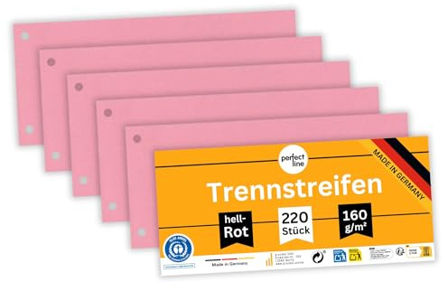 perfect line - 220 Trennstreifen für Ordner A4, Trennblätter aus Recycling-Karton, einfarbig, gelocht, Made in Germany, Blauer Engel zertifiziert (Rot)