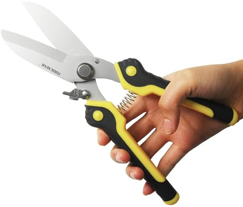 TOOLMAK Aviation Tin Snips Heavy Duty Metal Cutter, Straight Shears with Stainless Steel Blade & Comfort Grips, Multifunction Cutting of Branches, Cable Wires, Thin Iron, 9 Inch