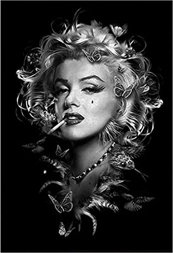 Wall Art Schwarz und Weiß Marilyn Monroe Rauchen Poster Portrait Leinwand Gemälde Poster und Prints Mädchen Leinwanddruck Bild Kunstwerk für Home Decor No Frame,70x100cm