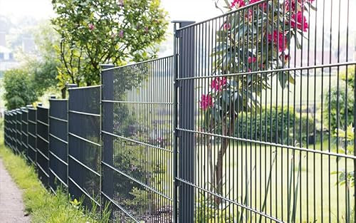 Doppelstabmattenzaun Set 656 | Anthrazit | Komplett Set | Zaun mit Leiste | Zaun inkl. Pfosten | 7.5-103 cm