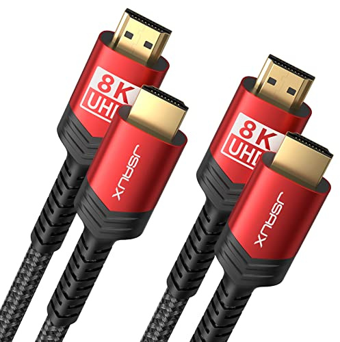 JSAUX 8K HDMI Kabel 7.5Meter 2-Stück | 4K & 8K HDMI 2.1 Kabel 48Gbps High Speed HDMI | 4K@120Hz 144Hz, 8K@60Hz, HDCP 2.2 & 2.3, HDR 10+, eARC Kompatibel mit Monitor UHD TV PS5 PS4 Dolby Vision -Rot | 4K@120Hz 144Hz, 8K@60Hz, HDCP 2.2 & 2.3, HDR 10+, eARC kompatibel mit Monitor UHD TV PS5 PS4 Dolby Vision