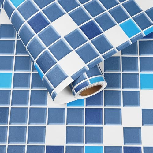 HotDecor Selbstklebende Tapete Blau Klebefolie Küche Wand Tapeten Wohnzimmer Tapete Badezimmer Wasserfest Vintage Dekofolie Küchenfolie Blau Fliesenfolie Selbstklebend Klebefolie Fliesen 60cm X 300cm