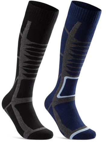 sockenkauf24 2 Paar Skisocken Herren & Damen Ski Kniestrümpfe 34175 WP (Schwarz Blau 43-46)