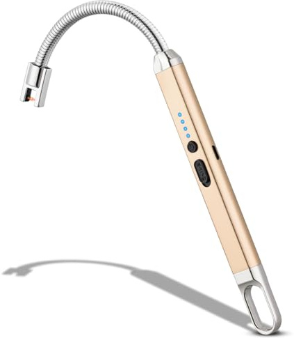 MEIRUBY Accendino elettrico per candele di Natale, regalo per donne e uomini, ricaricabile tramite USB, per candele, campeggio, barbecue, regali di Natale, compleanni, per uomini e donne (oro)