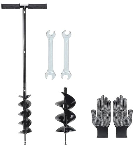 DBREAKS Trivella a Spirale da Giardino, Ø100mm*96cm Trivella a Mano+Ø150mm*40cm Punta Manuale da Terreno, Trivella Manuale con Manico, Punte da Trapano con Trivella da Giardino