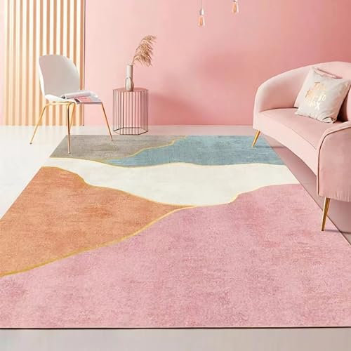 Tzvpsu Schlafzimmer deko modern,Waschbarer Kinderzimmerteppich Mit Rosa-lila-braunem Tintendesign,Wohnzimmer deko modern balkonteppich,80x160cm