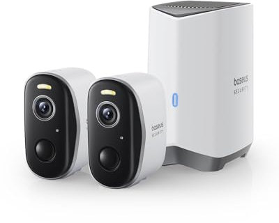 Baseus Security Überwachungskamera Aussen Akku 210Tage, 2K HD, 145 Grad, IP67 Wetterfest, Nachtsicht, Kamera Überwachung Kabellos WLAN mit Lokal Speicher, Menschen und Bewegungsmelder - N1 2-Cam Kit