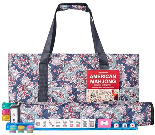 GUSTARIA American Mahjong Game Set, 166 White Tiles, 4 All-in-One Color Rack/Pushers, Complete Mahjong Tile Set, Printed Carrying Bag
