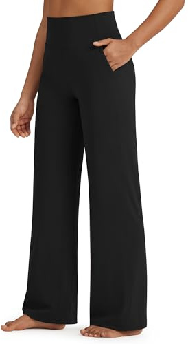 G4Free Yoga Pants Womens Wide Leg Dressy Casual Pants with Pockets High Waisted Loose Comfy Trousers (Black,XL,Regular)