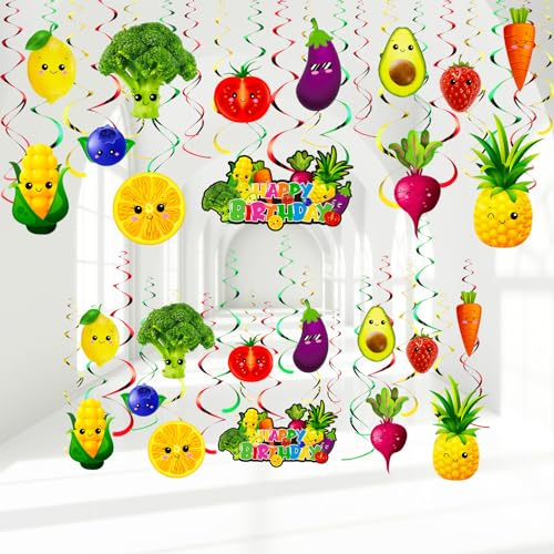 Syhood 30 Stück Obst Gemüse Dekoration Geburtstag Hängende Wirbel Happy Birthday Deko Luftschlangen Sommer Party Deko Hängen Geburtstag Deko Spiralen Girlande Hängedeko Deckenhänger für Baby Shower