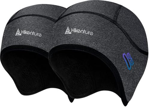 HIKENTURE Wintermütze 2er Pack, Winddichte Fahrrad Mütze Winter, Warm Bike Cap, Helm-Unterziehmütze Herren/Damen für Fahrradhelm Skihelm Kletterhelm Radfahren-D1
