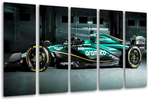 Set 3 cuadros decorativos para pared, Decoración Salón Modernos, Dormitorios, Habitación, impresión sobre madera con colgadores, Coche Formula 1 2024 Aston Martin AMR24, Fernando Alonso, (165 x 62 cm)