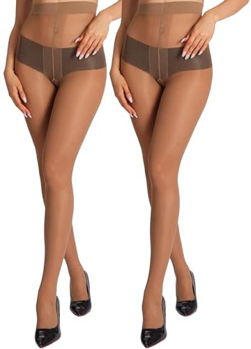 DORALLURE 2er Pack Damen Feinstrumpfhose, Leicht & Feines Material, Reißfest, Hoher Bund mit Druckfreier Komfortbund, Ideal für Alltag
