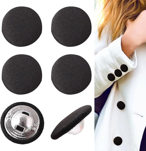 10 Pcs Fabric Covered Black Buttons, Round Metal Shank Crafting Sewing Buttons for Suits Dress Gowns Blouses, Vintage Covered Cloth Button for DIY Project (Black)