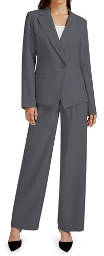 Casly Lamiit 2-teiliges Outfit für Damen, Business, Freizeit, asymmetrisch, Blazer-Jacke und Hose mit weitem Bein, passende Anzug-Sets, grau dunkel, Mittel