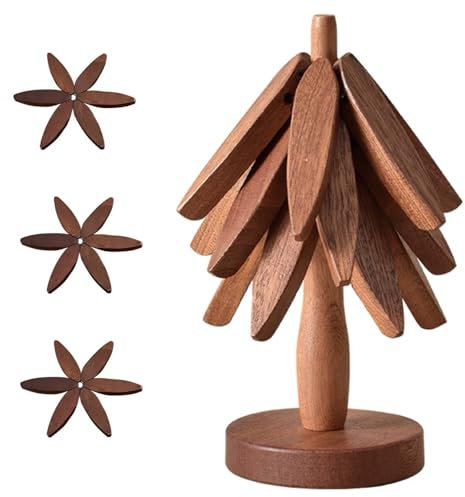 sous Plat en Bois, Dessous de Plat, Plat Pliable en Forme d'arbre, Dessous de Plat pour Plats Chauds, Protection Casseroles et Protège-poêle (Marron-3)