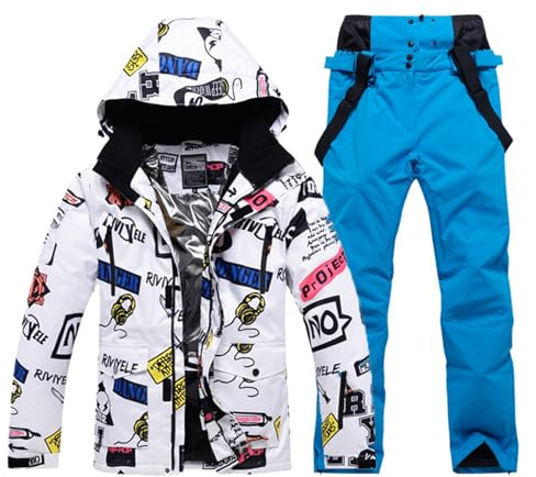 pvucpot Set di giacca da sci e pantaloni da uomo e donna, per inverno, inverno, caldo, neve, sci, impermeabile, antivento Tuta da sci traspirante per coppie