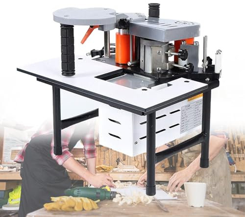 Kindevieft Encoladora De Cantos De Sobremesa, MáQuina Encoladora De Cantos PortáTil para CarpinteríA, Encolado De Doble Cara, Funciona con Cantos Rectos Y En Arco De 0 A 6 M/Min