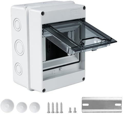 Jadeshay DIN Rail Enclosure Box,5 Modules Consumer Unit Box Surface Mount Circuit Breaker Distribution Box IP65 Waterproof Transparent Cover with Installation Tools for Indoors and Outdoors Areas