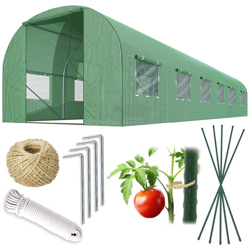 Plonos Folietunnel, växthus med ram, stålset med växtstöd, tillbehör 3 x 6 x 2 m, 18 m2, grön