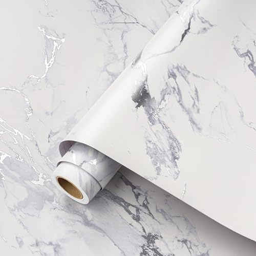 ReWallpaper Marmor Weiß Möbelfolie Selbstklebend Bad Tisch 40CMx7M Dicke Tapete Marmoroptik Weiß Grau Küchenfolie Marmoroptik Matt Wasserfest Modern Wandtapete Selbstklebend Marmor Hintergrund