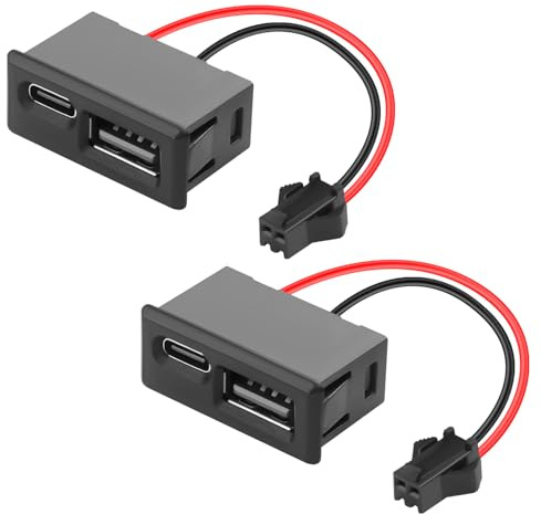 QIANRENON JST SM 2 broches vers USB 2.0 et USB C Connecteur de charge 5 V 2 A SM mâle vers USB + USB type C femelle Montage à 2 ports Adaptateur pour jouets LED 7 cm (côté à côté)