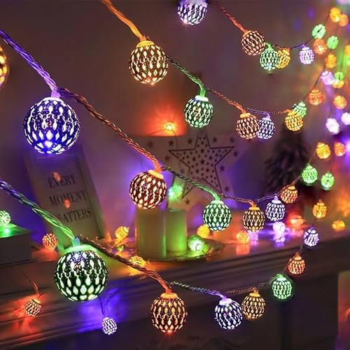 Cadena De Lámparas Esféricas LED, 6m 40LED Guirnalda de luces LED tipo globo funciona con pilas, para interiores, dormitorios, fiestas, cumpleaños, decoración de árbol de (Multicolor, Plateado)