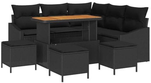vidaXL 9-delad trädgårdsoff med kuddar svart poly rattan akacia