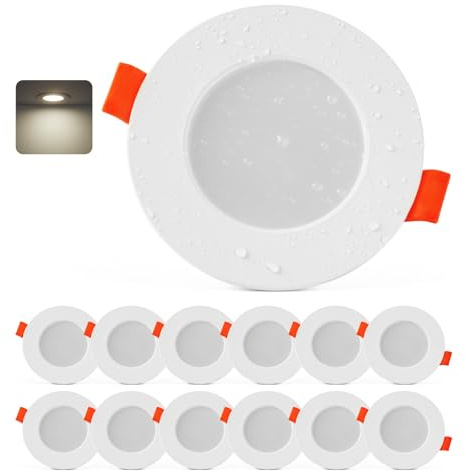 Sineyon LED Einbaustrahler 230V, 12er Set IP44 LED Spots Badezimmer 4000K Neutralweiß, 4W Deckenspots Weiß, 25mm Ultra Flach Spots Deckenleuchte, Einbauleuchten 65-80mm Lochmaß für Küche Wohnzimmer