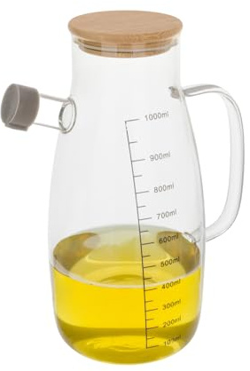 KASANOVA Oliera Tonda 1 L in Vetro borosilicato e Tappo in bambù