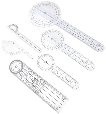 FIXOSHEE Goniometro Medico Righello Multiangolo 360 Gradi Set 6 Pezzi in Plastica Facile da Trasportare e Misura Accurata, per Valutazione Medica e Articolazioni