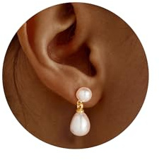 Turandoss 14K Vergoldet Perlen Ohrringe Hängend Damen, Perlenohrringe Gold | Hypoallergene Ohrringe Perlen Hängend, Perlenohrringe Hängend, Weiße Süßwasserperlen, Geburtstagsgeschenk für Frauen Damen