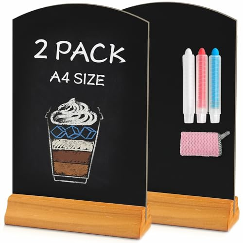 Moco Moment A4 Chalk Board with Stand 2 Pack Table top Blackboard Menu Chalkboard Sign for Tables Decoration, Wedding, Restaurant, Party (2 Pack, A4)