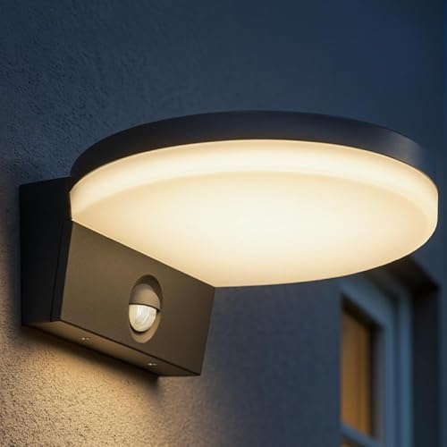 Miratic Aplique Pared Exterior con Sensor de Movimiento PIR 1300 lm 4000 K IP65 – Luz para Jardín y Terraza (Gris)